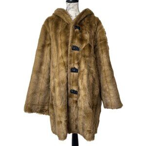 Dennis Basso Faux Fur Coat Hooded Toggle-Closure Reversible Brown Black Size 1X